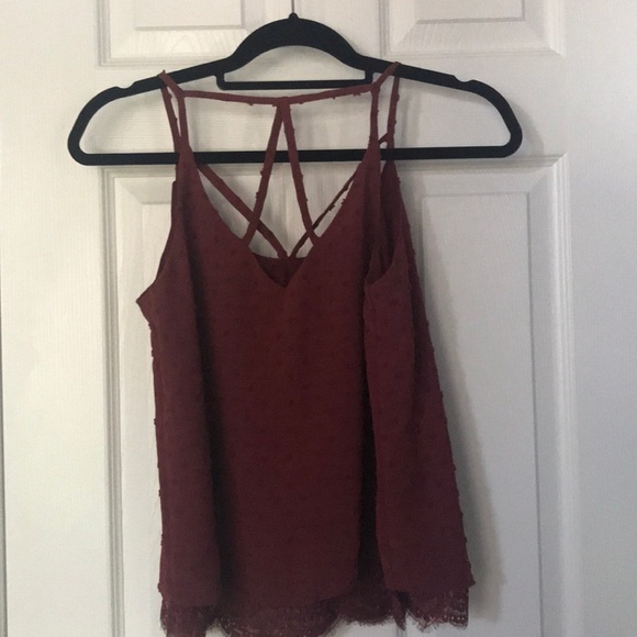 UO maroon strappy tank top with lace edges - Picture 2 of 2